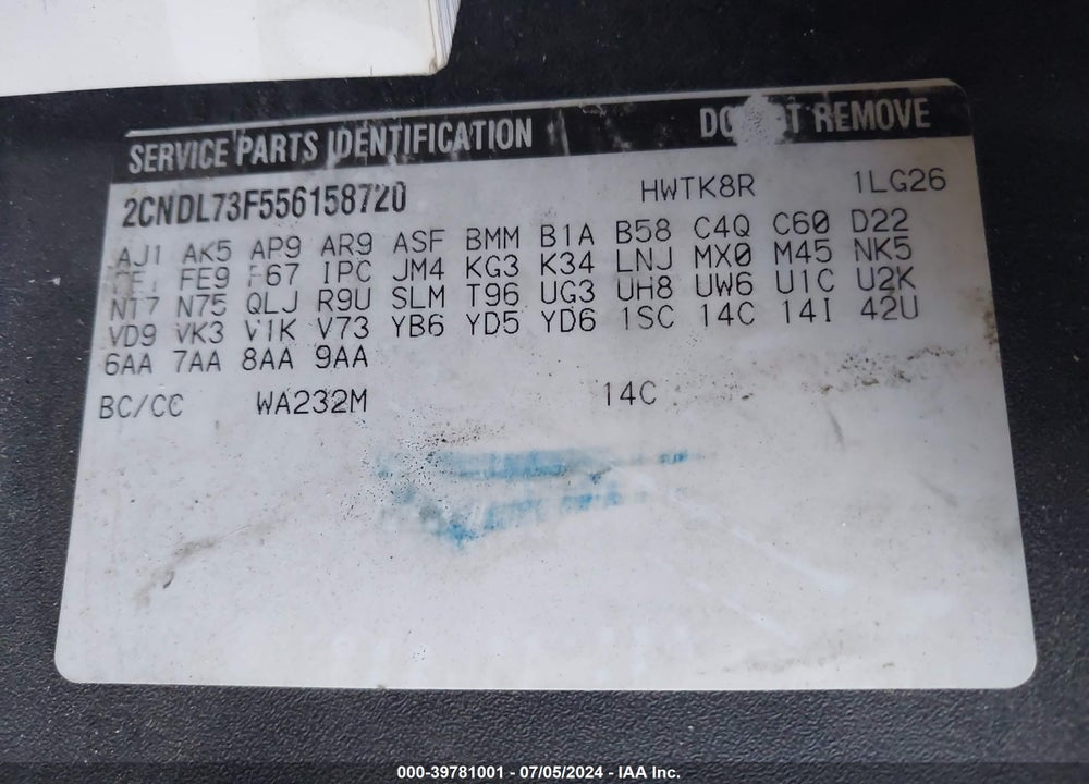 2005 CHEVROLET EQUINOX LT VIN: 2CNDL73F556158720