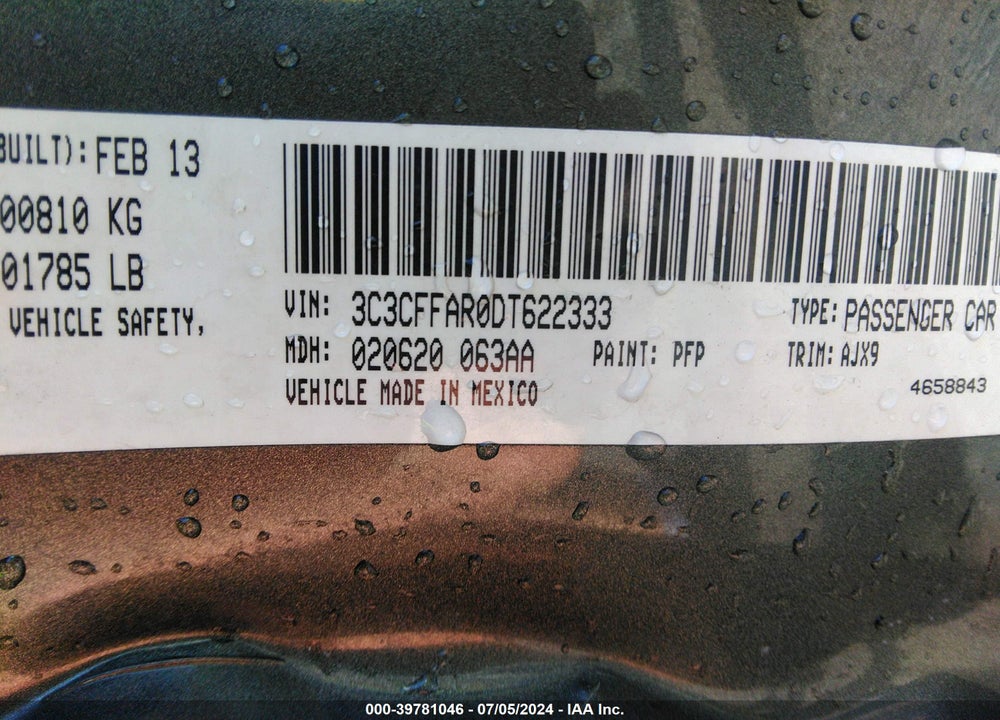2013 FIAT 500 POP VIN: 3C3CFFAR0DT622333