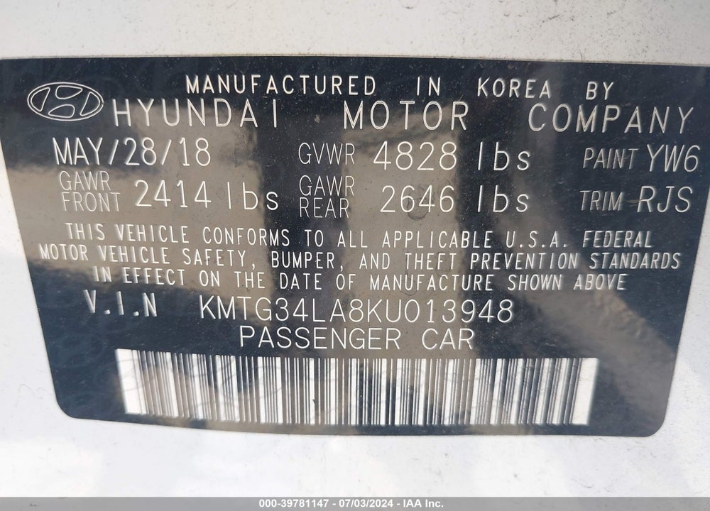 2019 GENESIS G70 2.0T ADVANCED VIN: KMTG34LA8KU013948