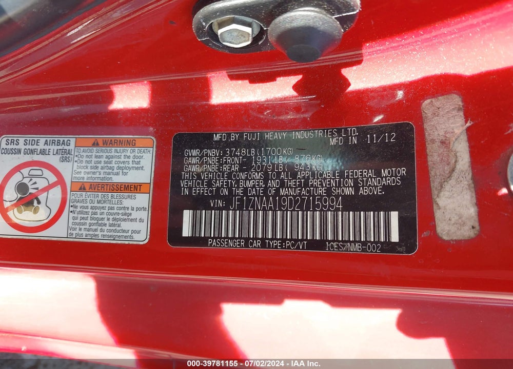 2013 SCION FR-S VIN: JF1ZNAA19D2715994
