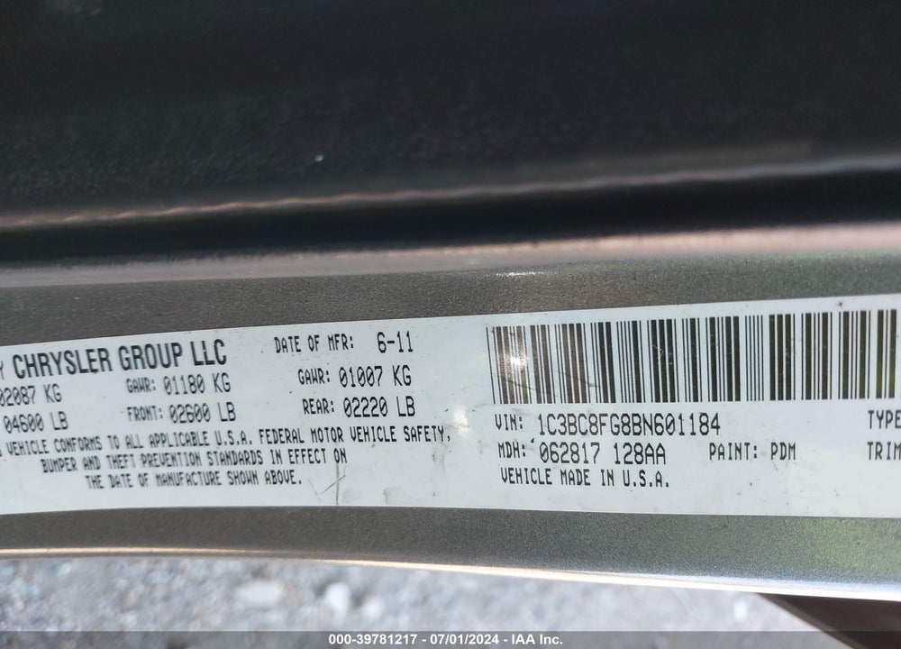 2011 CHRYSLER 200 S VIN: 1C3BC8FG8BN601184