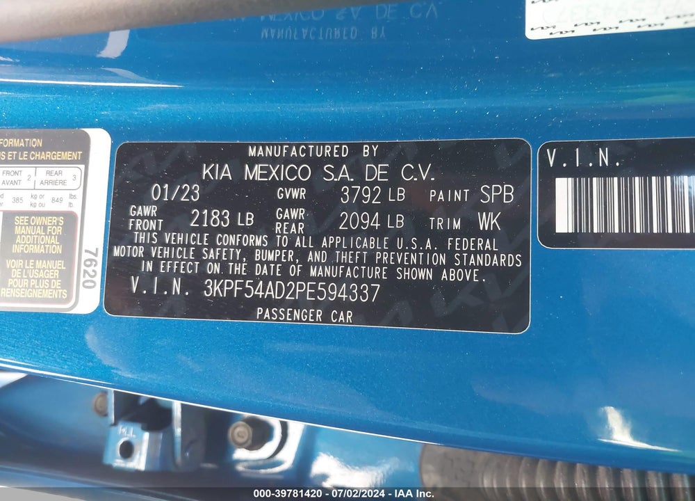 2023 KIA FORTE GT LINE VIN: 3KPF54AD2PE594337