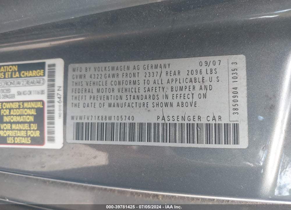 2008 VOLKSWAGEN GTI 2-DOOR VIN: WVWFV71K88W105740
