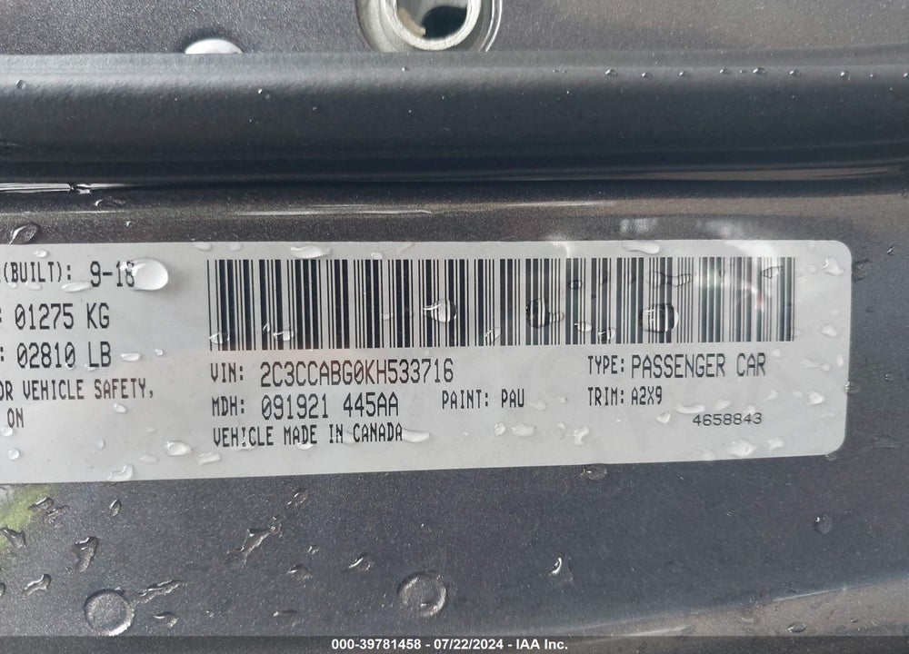2019 CHRYSLER 300 300S VIN: 2C3CCABG0KH533716