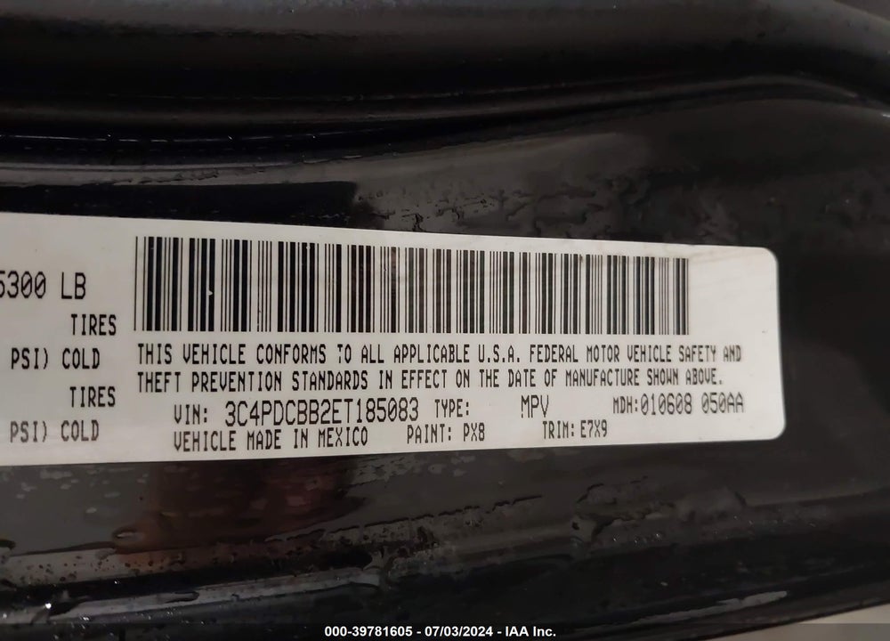 2014 DODGE JOURNEY SXT VIN: 3C4PDCBB2ET185083