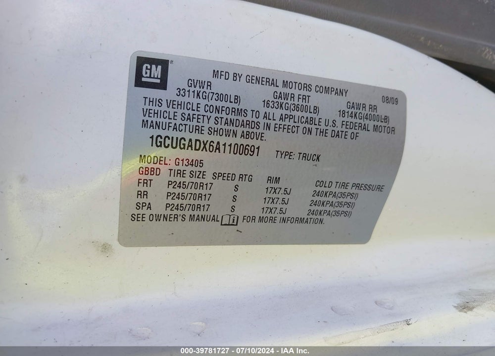 2010 CHEVROLET EXPRESS 1500 WORK VAN VIN: 1GCUGADX6A1100691
