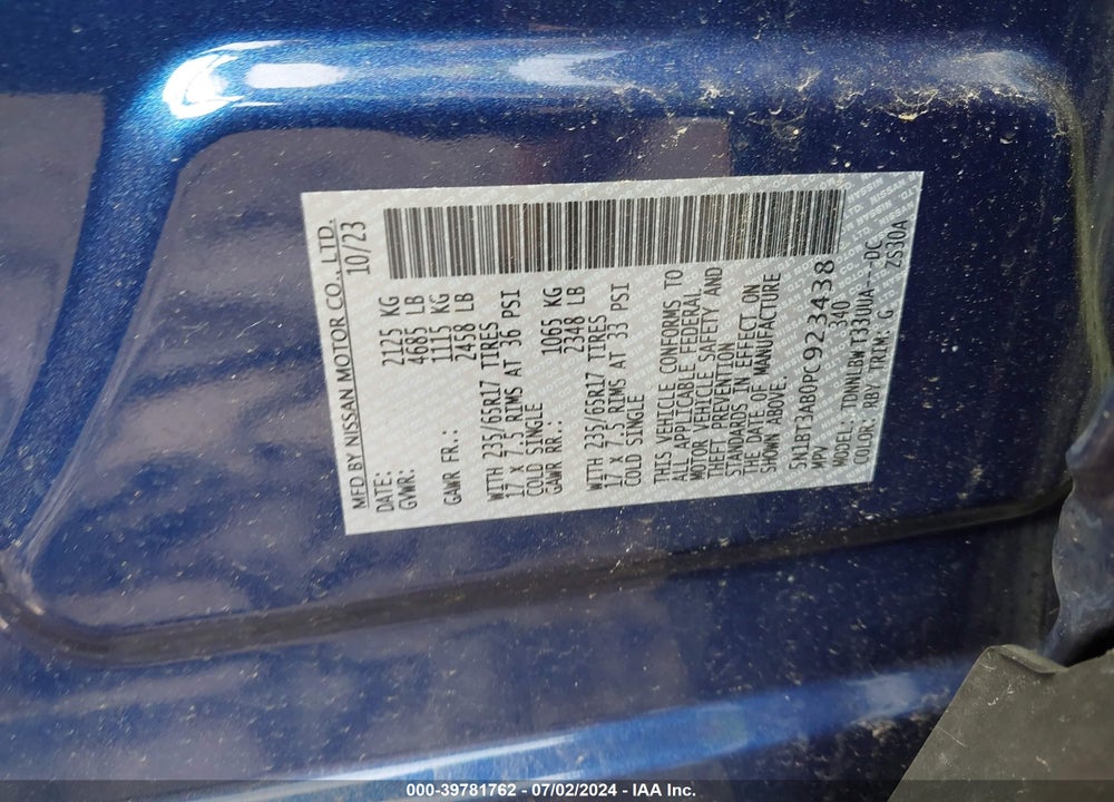 2023 NISSAN ROGUE S INTELLIGENT AWD VIN: 5N1BT3AB0PC923438