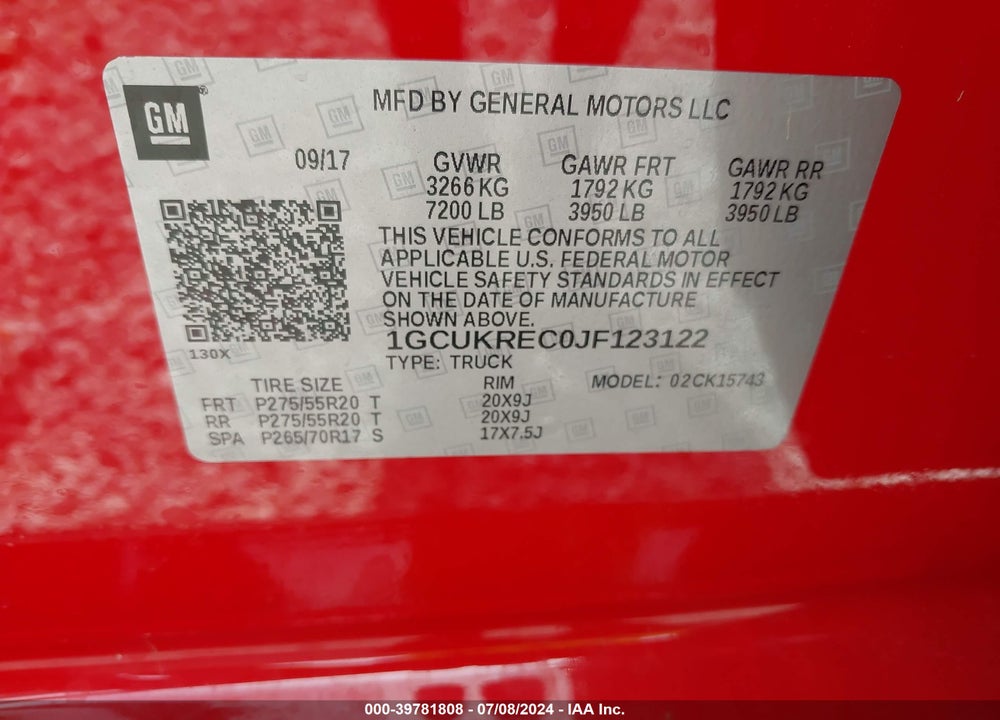 2018 CHEVROLET SILVERADO 1500 1LT VIN: 1GCUKREC0JF123122