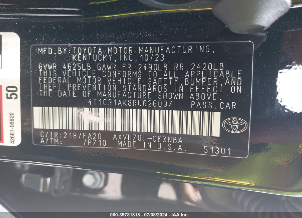 2024 TOYOTA CAMRY HYBRID LE VIN: 4T1C31AK8RU626097