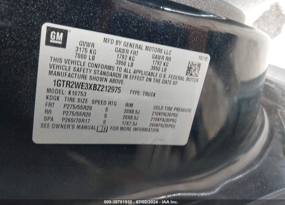 2011 GMC SIERRA 1500 SLT VIN: 1GTR2WE3XBZ212975