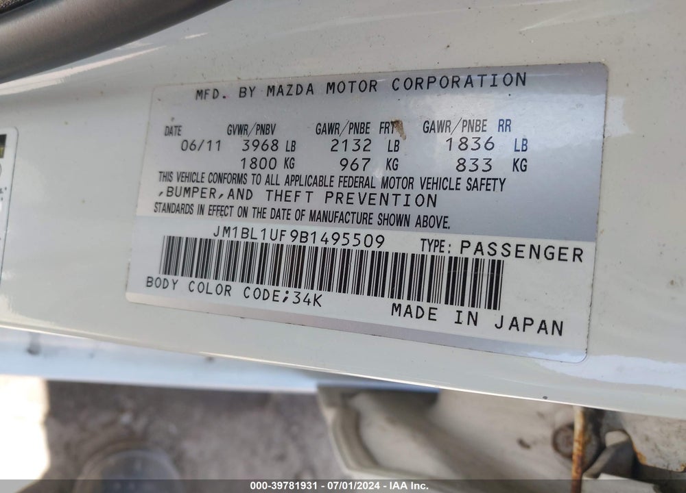2011 MAZDA 3 I SPORT VIN: JM1BL1UF9B1495509