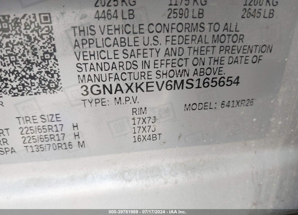 2021 CHEVROLET EQUINOX FWD LT VIN: 3GNAXKEV6MS165654