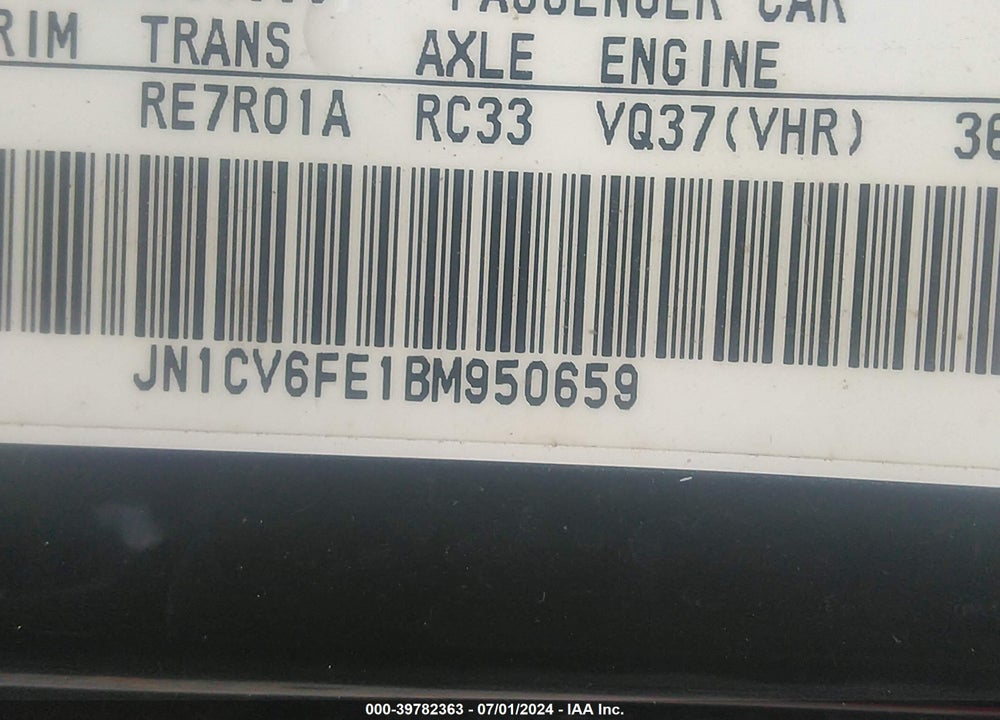 2011 INFINITI G37 VIN: JN1CV6FE1BM950659
