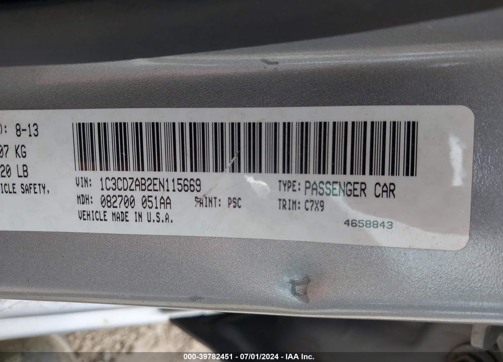 2014 DODGE AVENGER SE VIN: 1C3CDZAB2EN115669