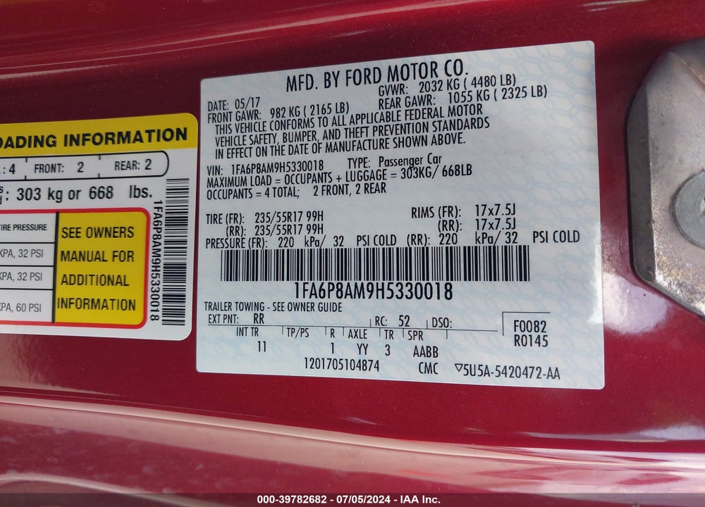2017 FORD MUSTANG V6 VIN: 1FA6P8AM9H5330018