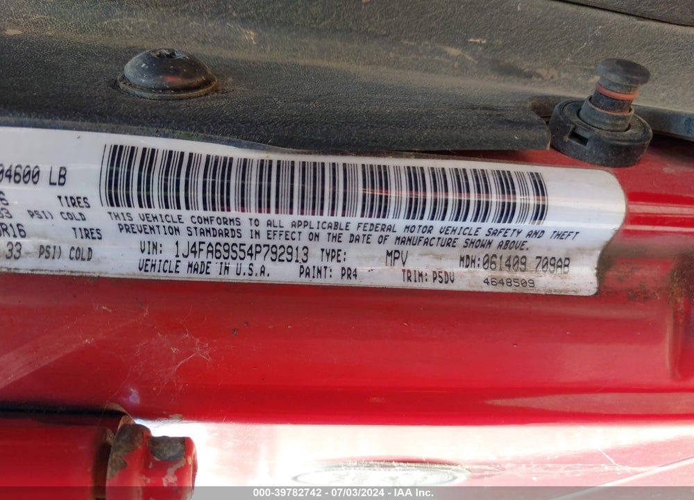 2004 JEEP WRANGLER RUBICON VIN: 1J4FA69S54P792913