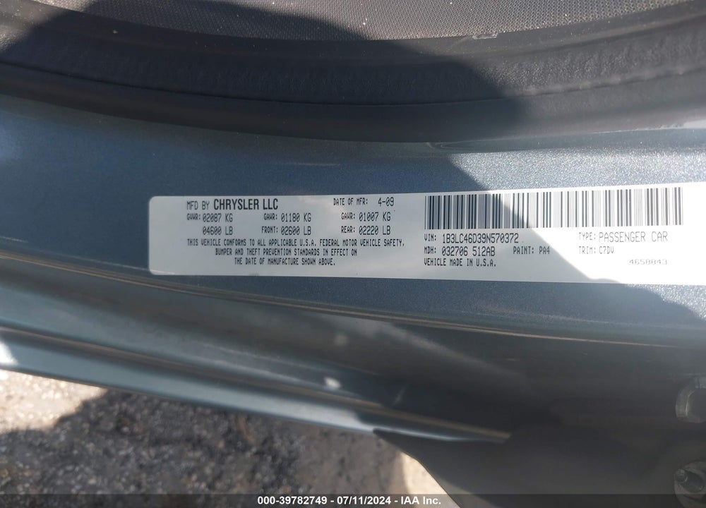 2009 DODGE AVENGER SE/SXT VIN: 1B3LC46D39N570372