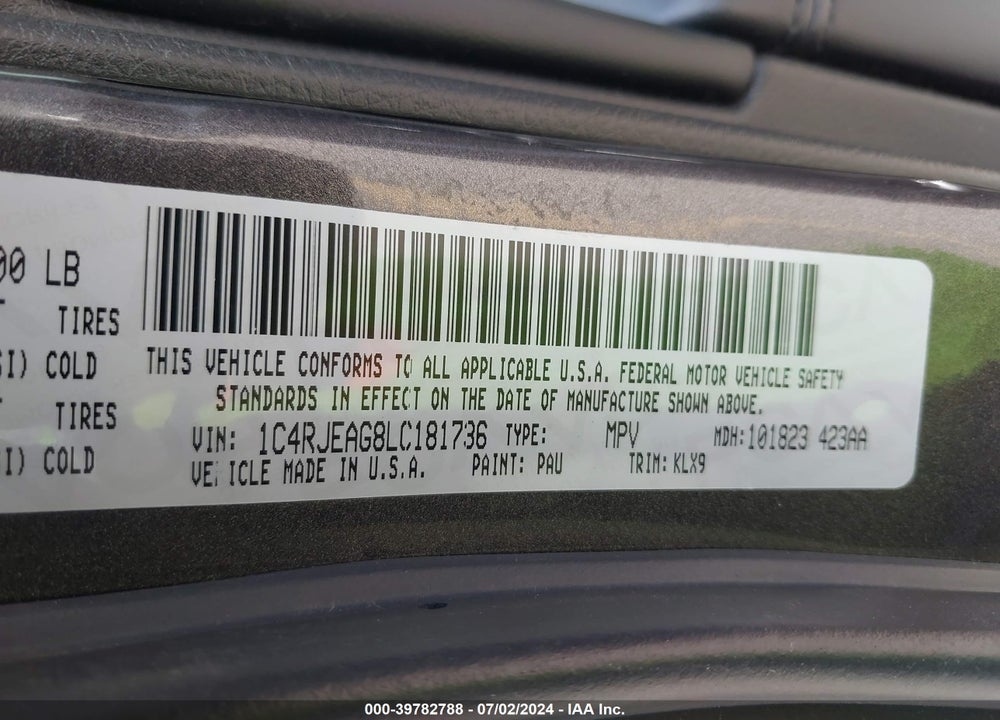 2020 JEEP GRAND CHEROKEE ALTITUDE 4X2 VIN: 1C4RJEAG8LC181736