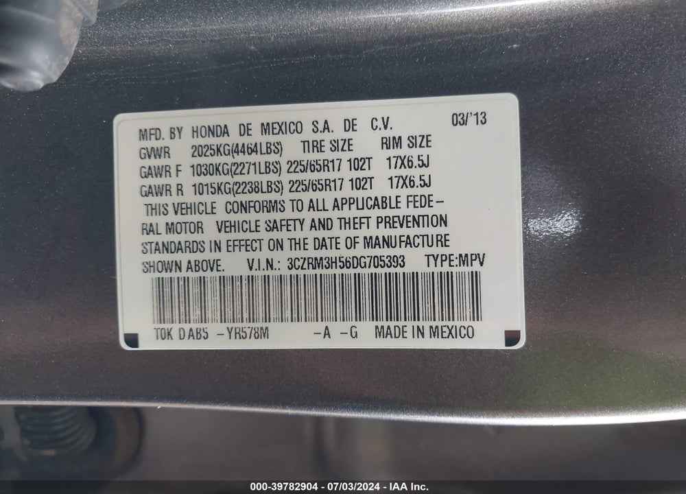 2013 HONDA CR-V EX VIN: 3CZRM3H56DG705393