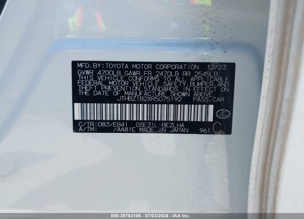 2024 LEXUS IS 350 VIN: JTHBZ1B2XR5075192