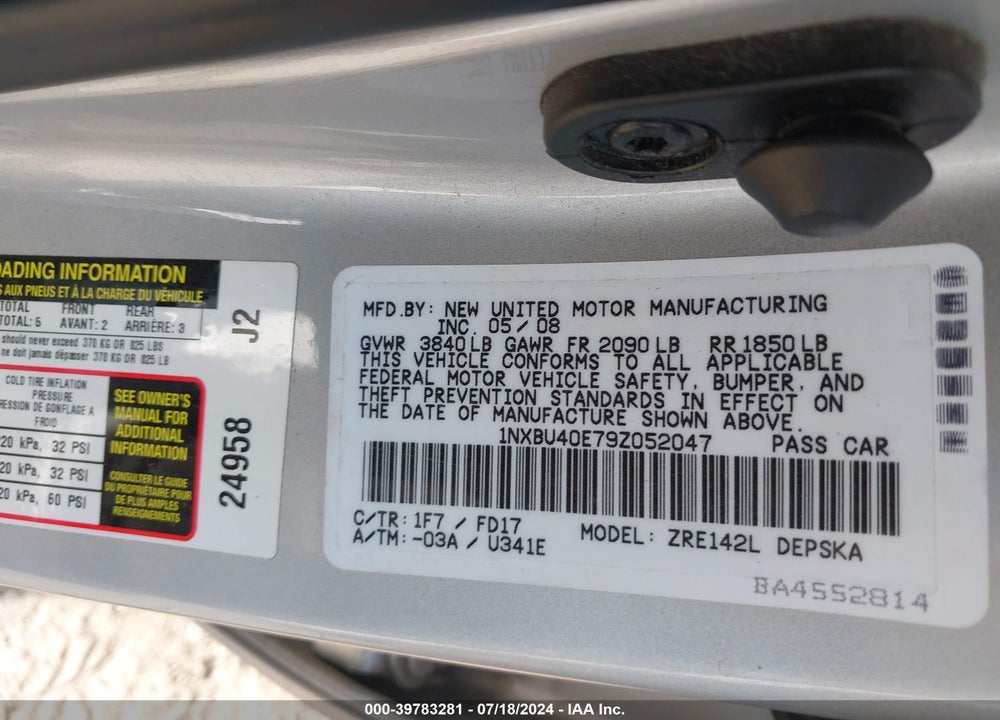 2009 TOYOTA COROLLA S VIN: 1NXBU40E79Z052047