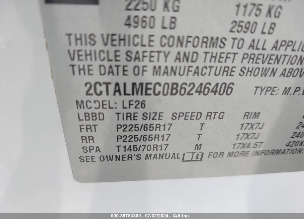 2011 GMC TERRAIN SLE-1 VIN: 2CTALMEC0B6246406