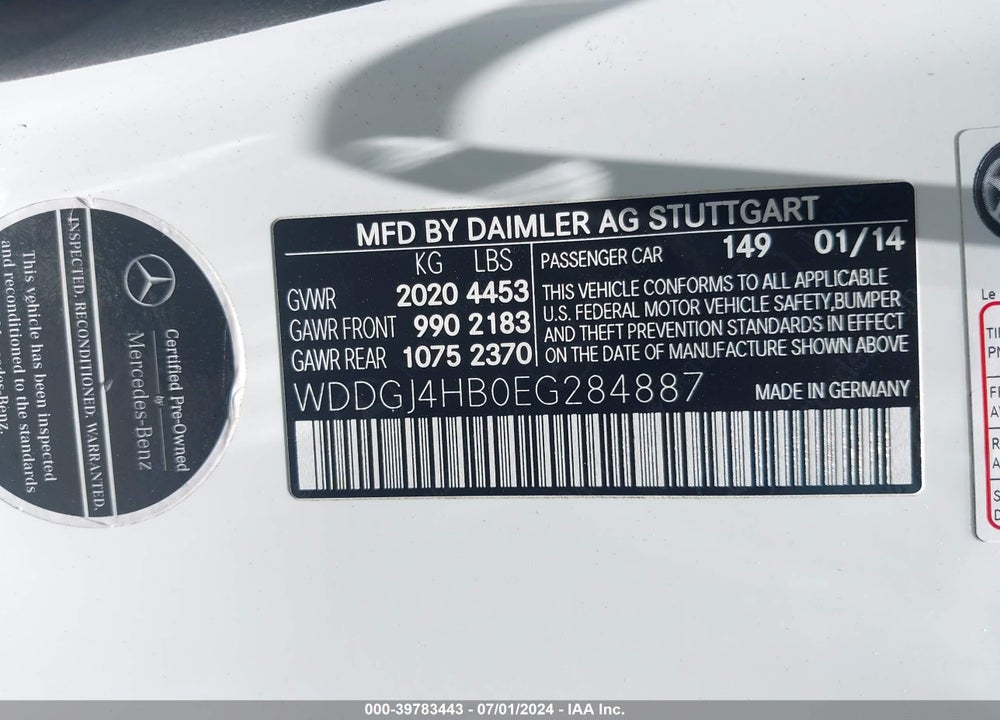 2014 MERCEDES-BENZ C 250 VIN: WDDGJ4HB0EG284887