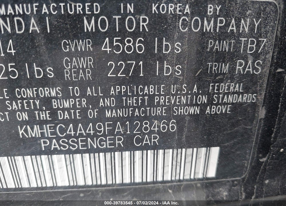 2015 HYUNDAI SONATA HYBRID VIN: KMHEC4A49FA128466
