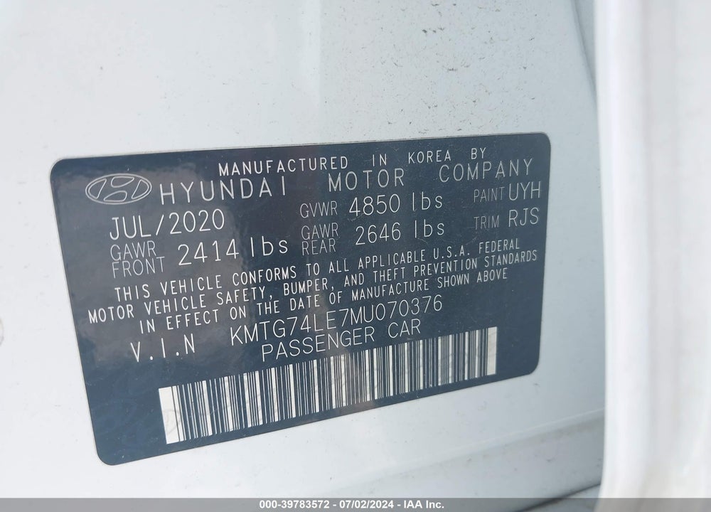 2021 GENESIS G70 3.3T RWD VIN: KMTG74LE7MU070376