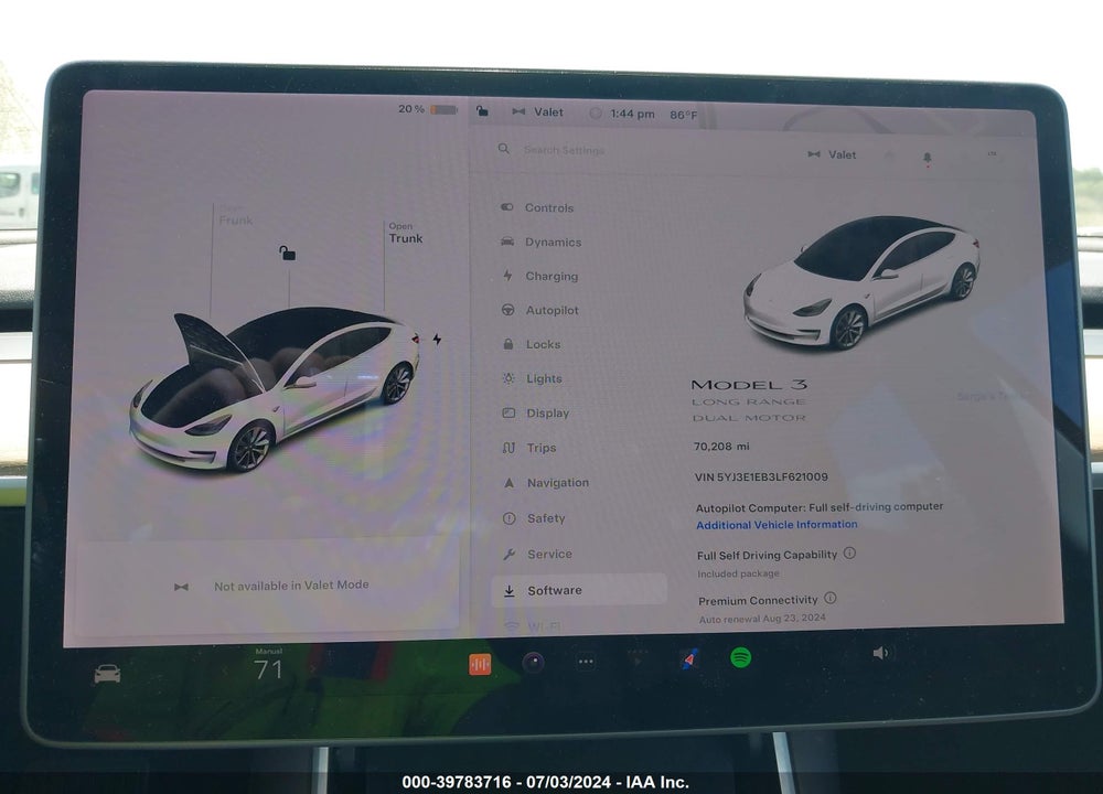 2020 TESLA MODEL 3 LONG RANGE DUAL MOTOR ALL-WHEEL DRIVE VIN: 5YJ3E1EB3LF621009