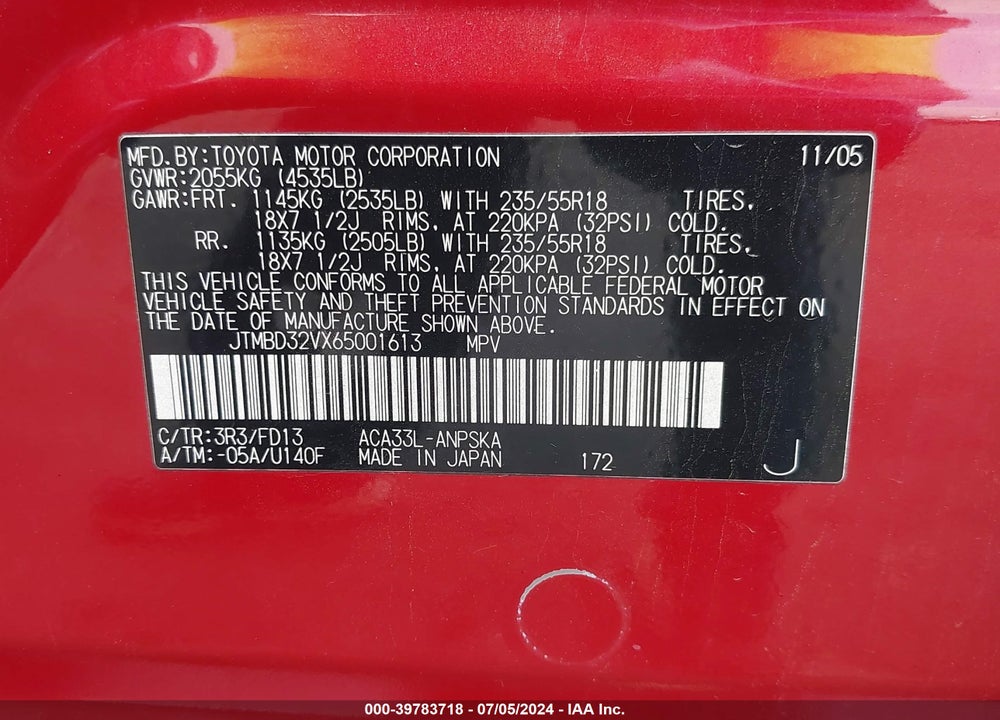2006 TOYOTA RAV4 SPORT VIN: JTMBD32VX65001613