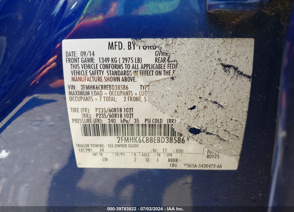 2014 FORD FLEX SEL VIN: 2FMHK6C88EBD38586