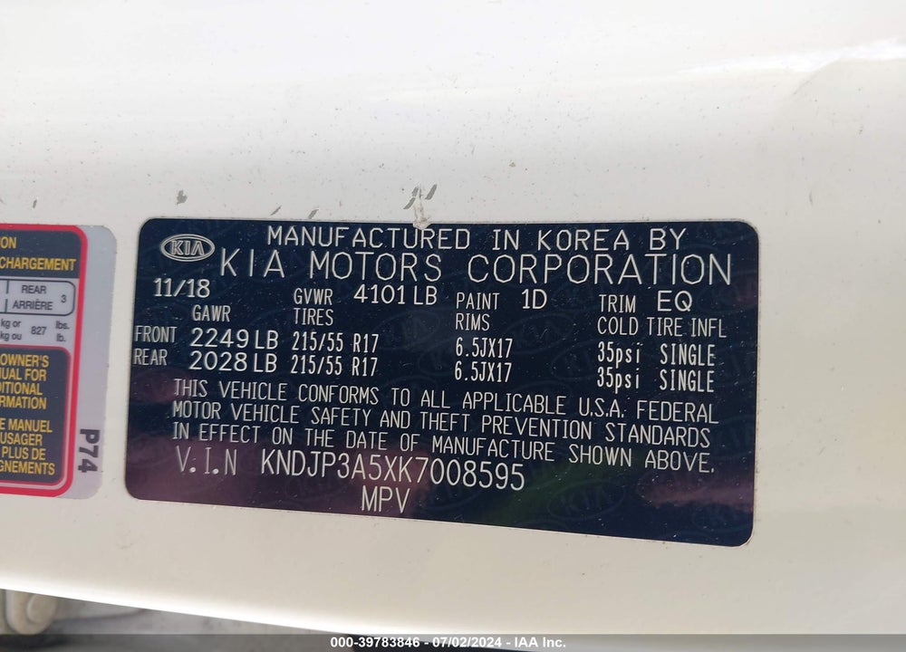 2019 KIA SOUL VIN: KNDJP3A5XK7008595