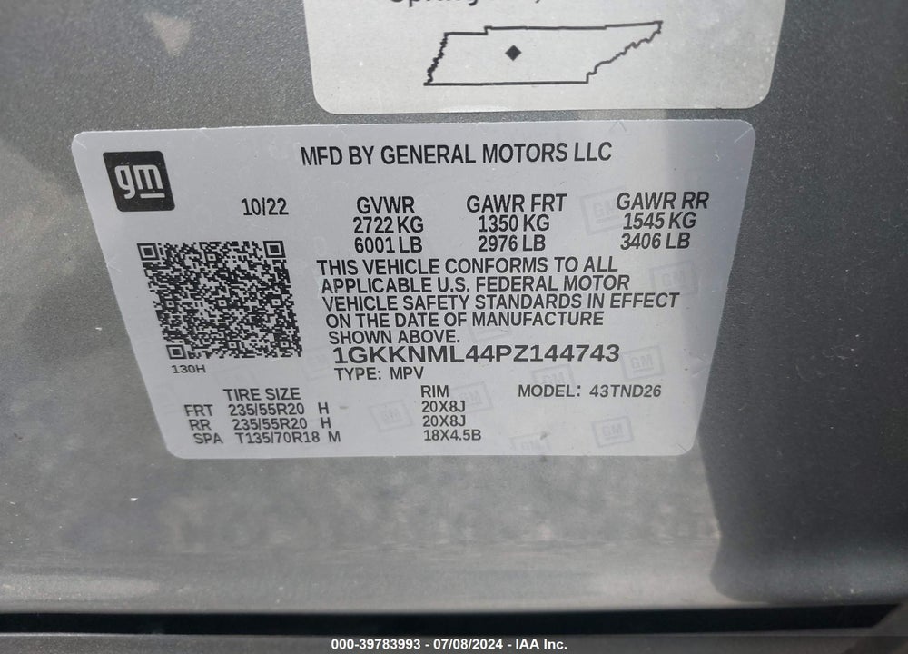 2023 GMC ACADIA FWD SLT VIN: 1GKKNML44PZ144743