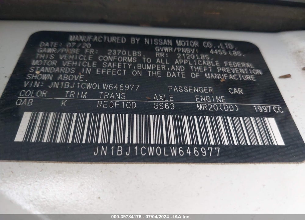 2020 NISSAN ROGUE SPORT SV AWD XTRONIC CVT VIN: JN1BJ1CW0LW646977