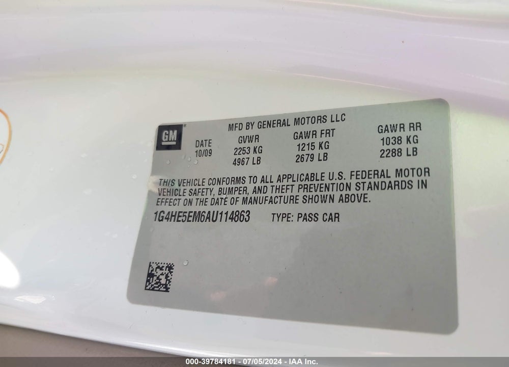 2010 BUICK LUCERNE CXL-3 VIN: 1G4HE5EM6AU114863