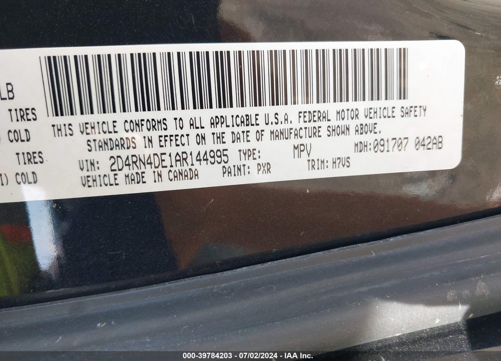 2010 DODGE GRAND CARAVAN SE VIN: 2D4RN4DE1AR144995
