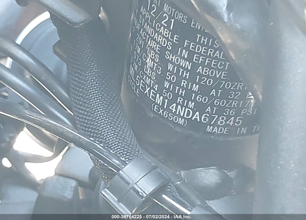 2022 KAWASAKI EX650 M VIN: ML5EXEM14NDA67845