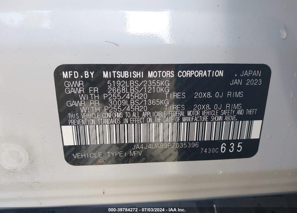 2023 MITSUBISHI OUTLANDER RALLIART S-AWC/SE 2.5 S-AWC/SE BLACK EDITION S-AWC/SE SPECIAL EDITIONT S-AWC VIN: JA4J4UA89PZ035396