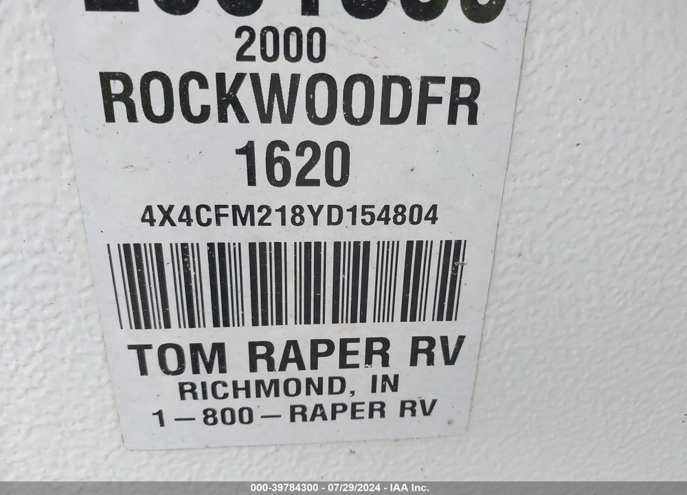 2000 FOREST RIVER POPUP VIN: 4X4CFM218YD154804