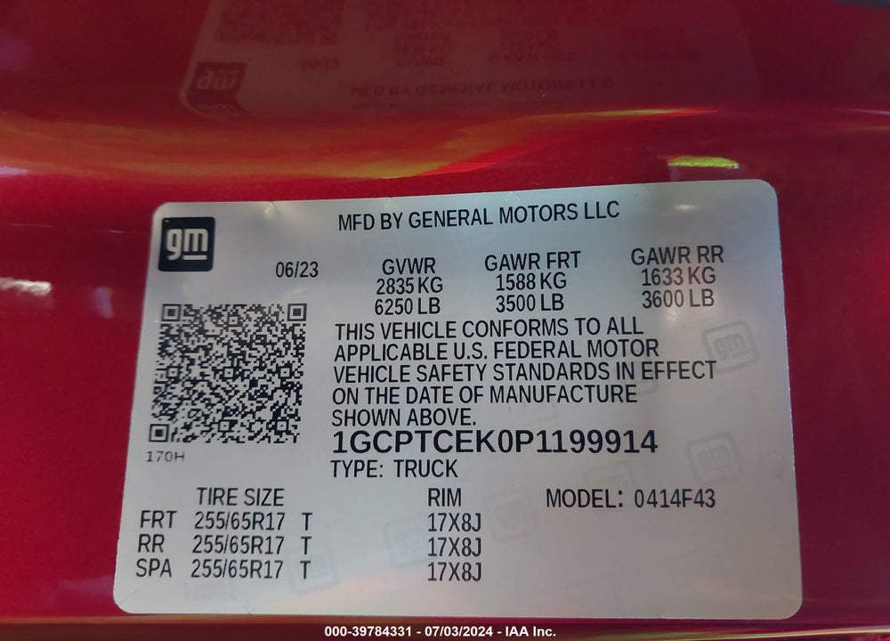 2023 CHEVROLET COLORADO 4WD SHORT BOX LT VIN: 1GCPTCEK0P1199914