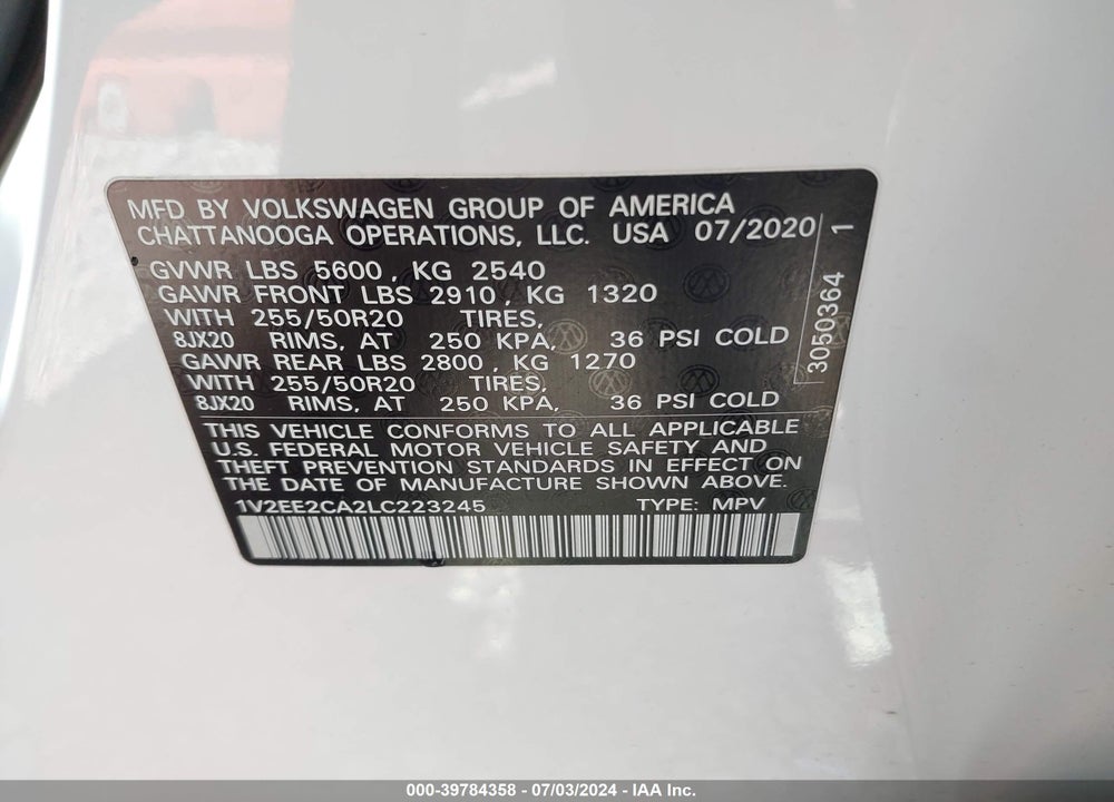 2020 VOLKSWAGEN ATLAS CROSS SPORT 3.6L V6 SEL VIN: 1V2EE2CA2LC223245