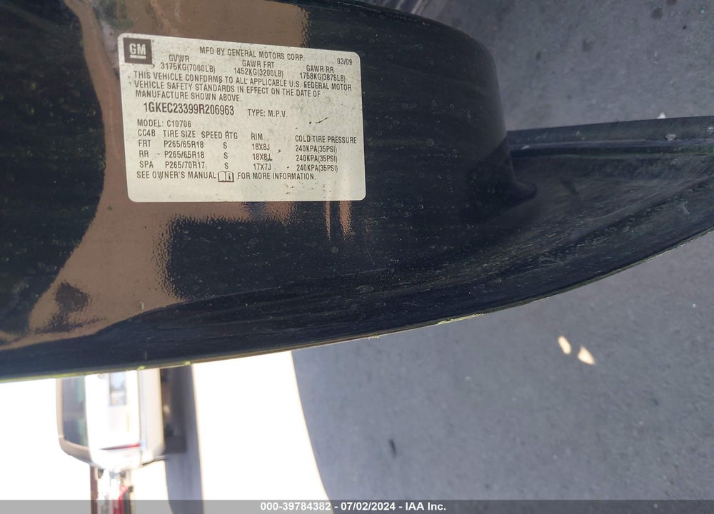 2009 GMC YUKON VIN: 1GKEC23399R206963