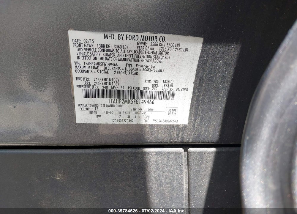 2015 FORD POLICE INTERCEPTOR VIN: 1FAHP2MK5FG149466