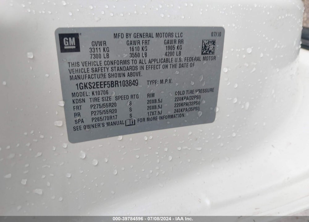 2011 GMC YUKON DENALI VIN: 1GKS2EEF5BR103849