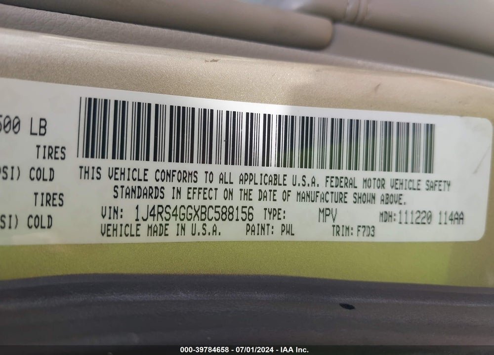 2011 CHEROKEE JEEP GRAND  LAREDO VIN: 1J4RS4GGXBC588156