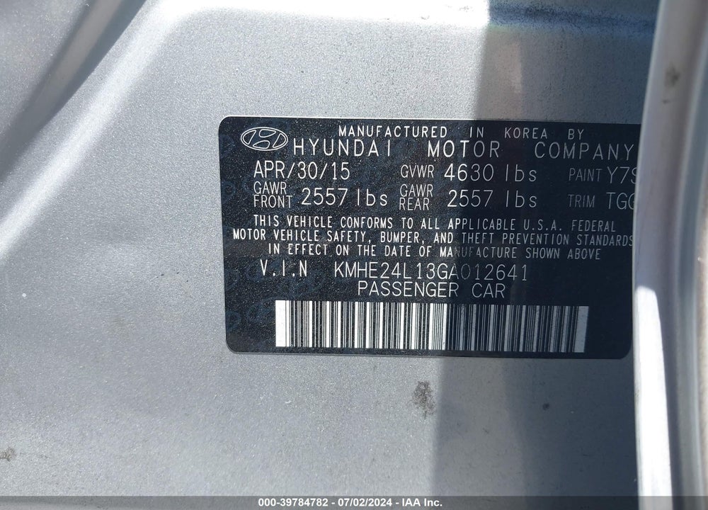 2016 HYUNDAI SONATA HYBRID SE VIN: KMHE24L13GA012641
