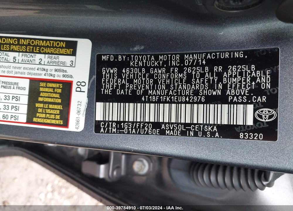 2014 TOYOTA CAMRY SE SPORT VIN: 4T1BF1FK1EU842976
