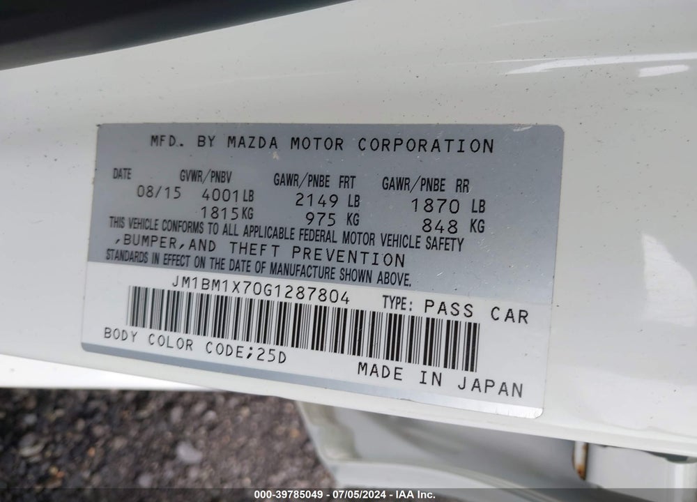 2016 MAZDA 3 I GRAND TOURING VIN: JM1BM1X70G1287804