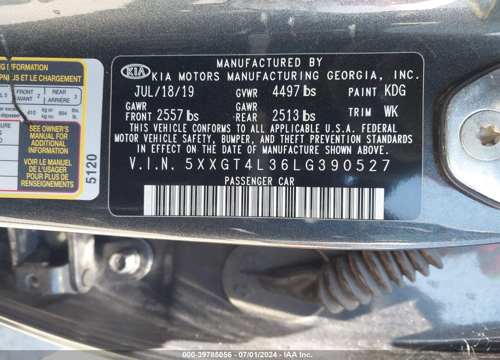 2020 KIA OPTIMA LX VIN: 5XXGT4L36LG390527